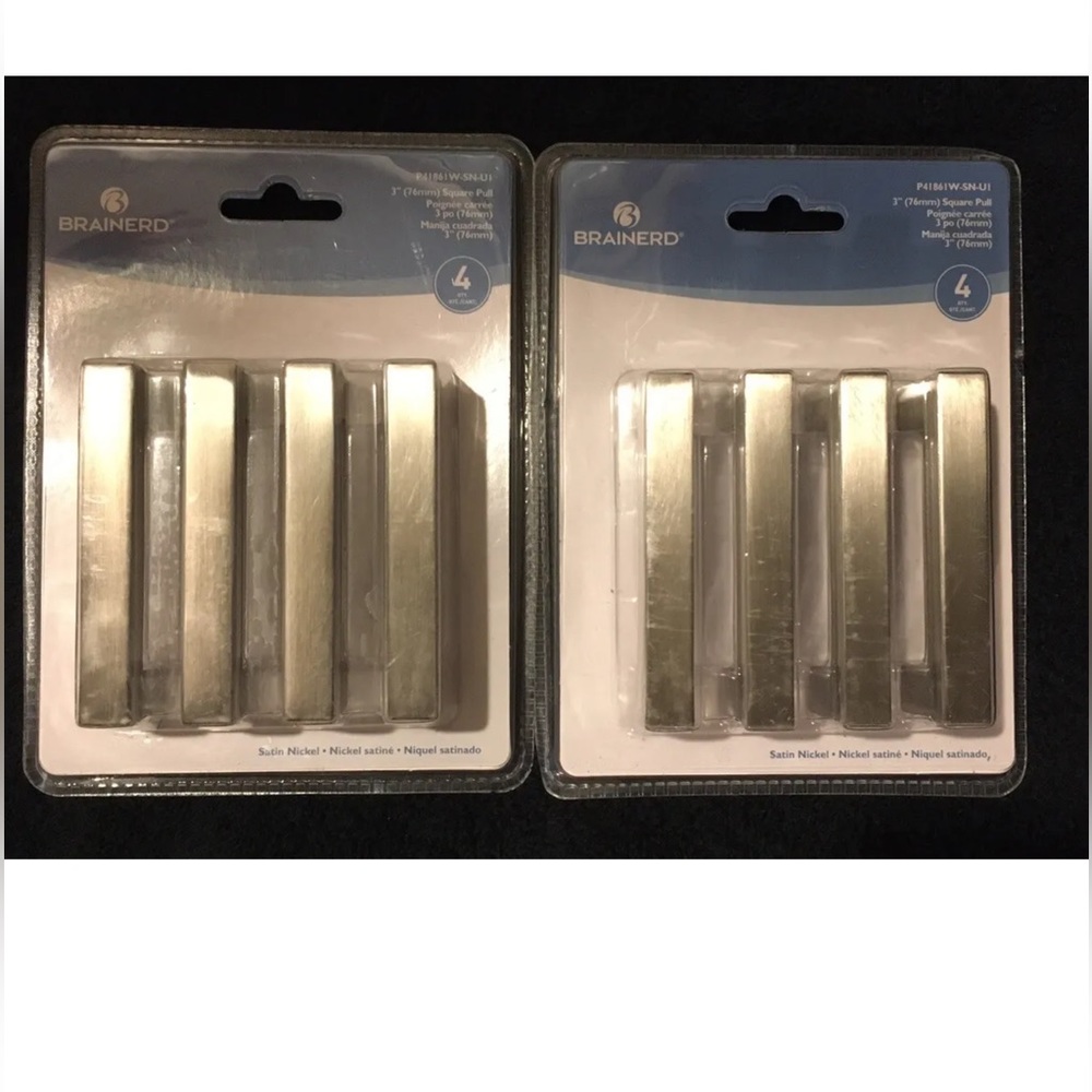 Set/(2) Pack Brainerd 3 Inch Square Cabinet Handle Pulls - Satin Nickel